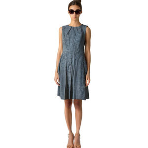 Donna Morgan Linen & Cotton Sheath Dress Size 6 Denim Blue Knee Length A-Line